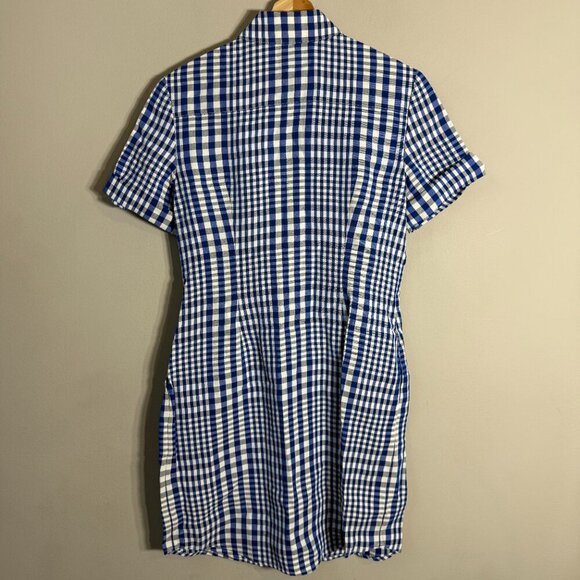 Theory Mayvine Dillon Plaid Linen Mini Shirt Dress Women 4 Blue White Preppy NWT - Picture 12 of 16